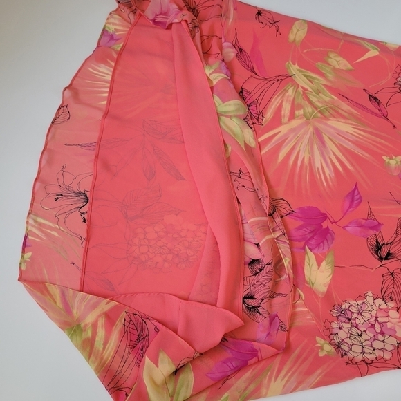 Meghan Matthews Coral Pink Floral Maxi Skirt Womens 16 Flowy Boho Hippie Vtg - Picture 3 of 11